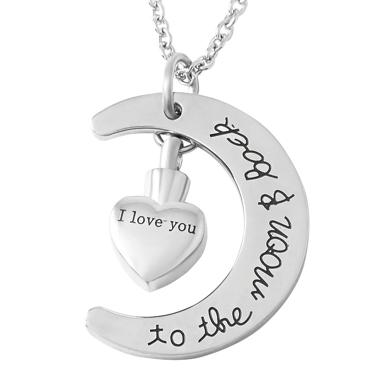 ILJ9497 Fashion Jewelry Crematio Mini Heart Memorial Urn Moon Cremation Necklace for Women 