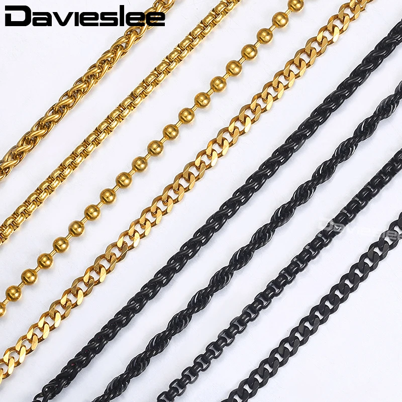 Mens Necklace 24inch 7pcs/Set Dropshipping Jewelry Black Gold Silver Color Stainless Steel Chains Necklaces for Men Women LKNN3A