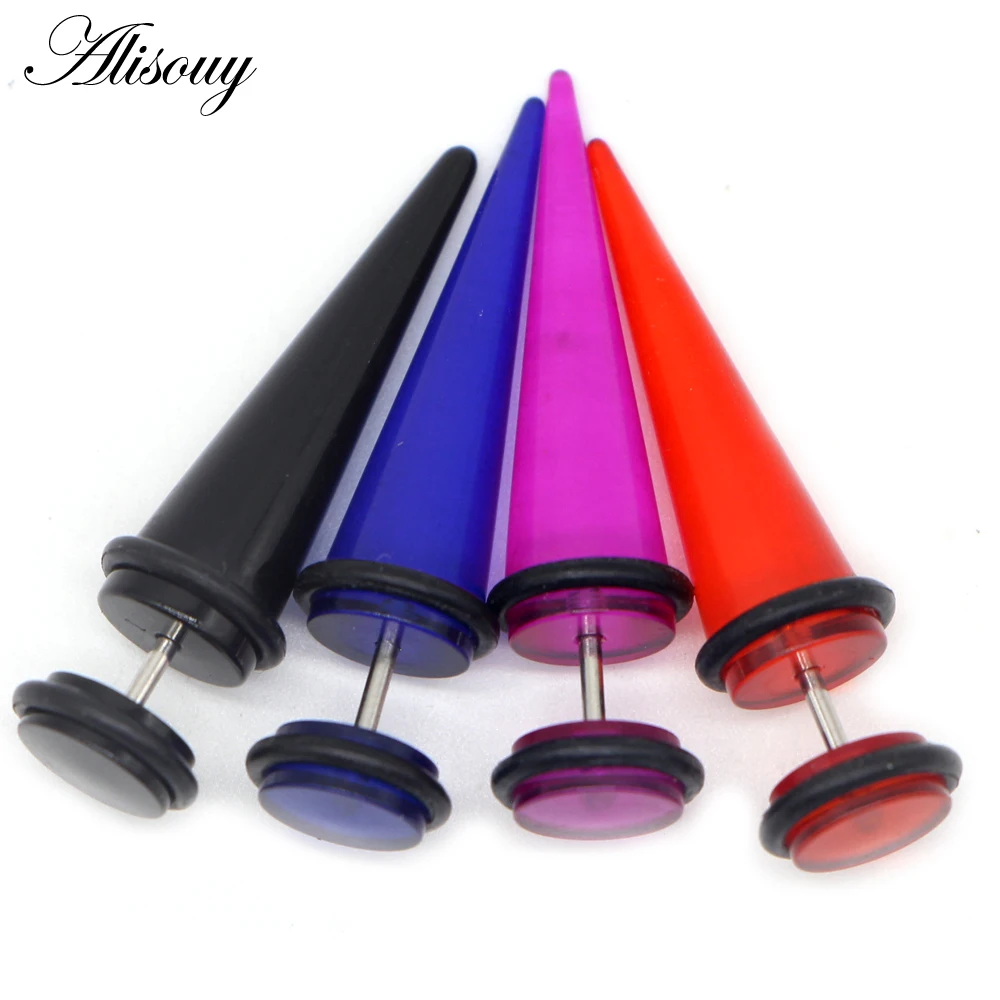 Alisouy 2pc UV Acrylic Illusion Ear Fake Cheater Stretcher Taper Spike Cheater Plug Tunnel Expander Earrings Gauges Body Jewelry