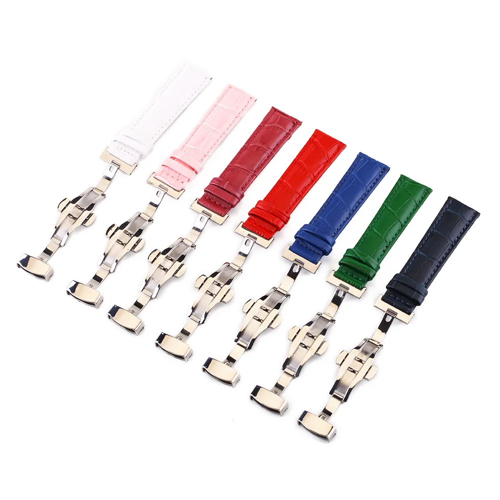 Crocodile Pattern Watchstrap 12 13 14 15 16 17 18 19 20 21 22 24mm Genuine Leather Watch Band Metal Butterfly Buckle Wrist Belt