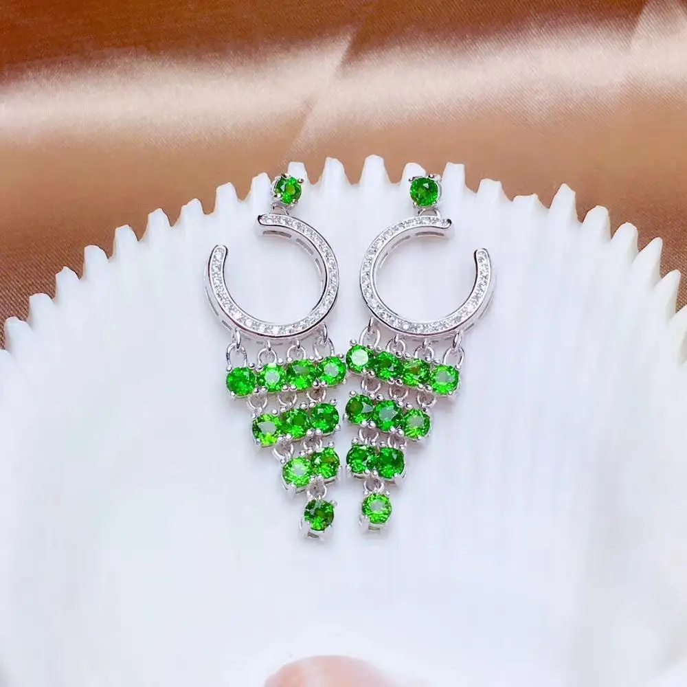 Super beautiful earrings, 925 silver inlay, luxury design, natural gems, diopside.