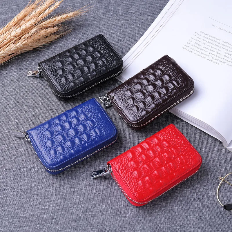 Fashion Women Credit Card Holder Genuine Leather Small Zipper Female Card Case Wallet