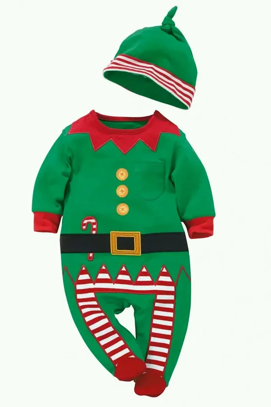 Christmas Baby Boys Rompers New Year Green X\'mas Outfits Cap Suits Cute Baby Clothes Bebe Jumpsuits Overalls Costumes