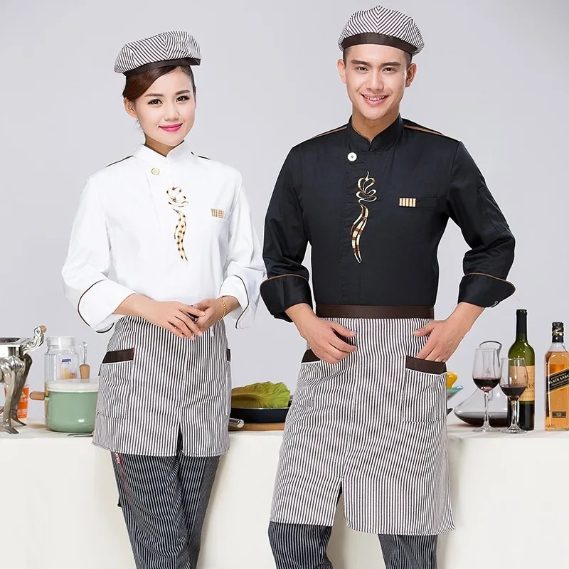 New Arrival Chef's Uniform Long Sleeve Fashion Outfit Hotel Kitchen Restaurant Chef Clothes Black Chefs Work Clothes B-5579