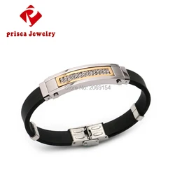 PAPERPLUS | New Fashion 2024.Men Rubber Bracelets.Stainless Steel.Silicone Punk Jewelry.1Pair.Shinny Simple Gifts.Gold Color
