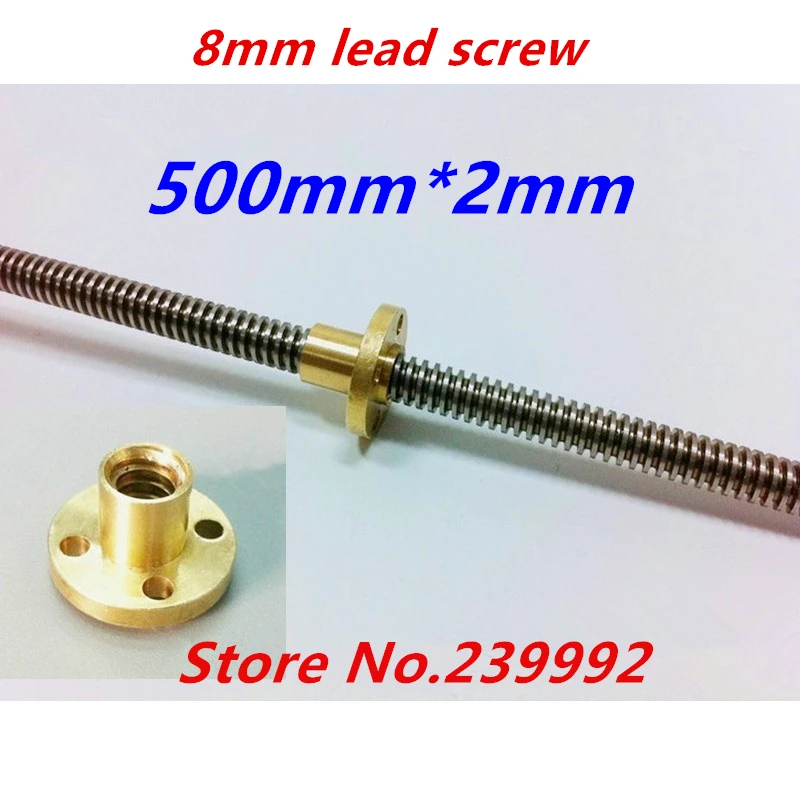 Free shipping RepRap 3D Printer THSL-500-8D T-type stepper motor Lead Screw Dia 8MM lead 2mm Length 500mm with Copper Nut