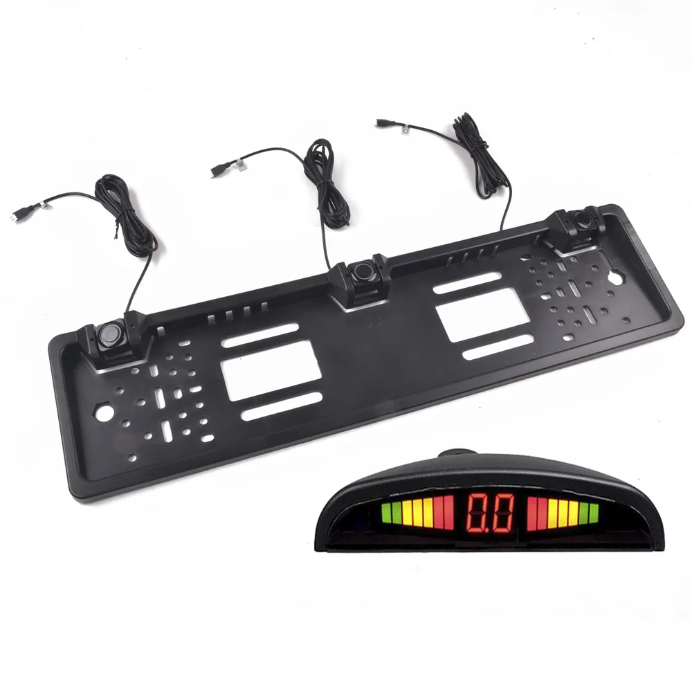 

Car Parking Sensor Parktronics EU European License Plate Frame Reversing Radar With 3 Sensors