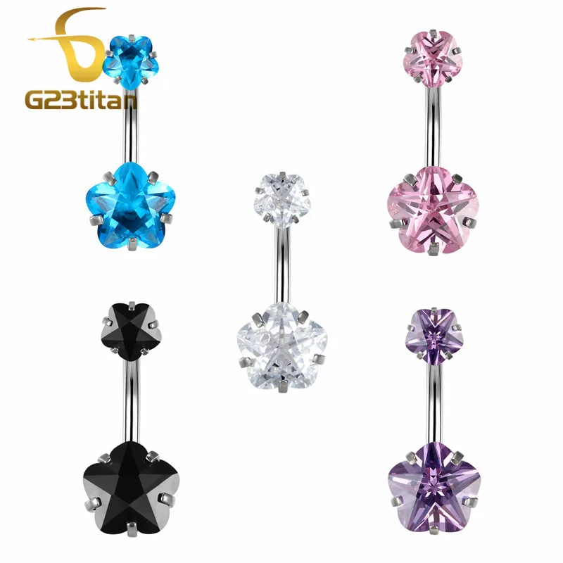 14G Surgical Steel Belly Button Piercing Rings Get Shiny Plum Flower Star Zircon Stone Navel Jewelry Women Girls Sexy Accessory