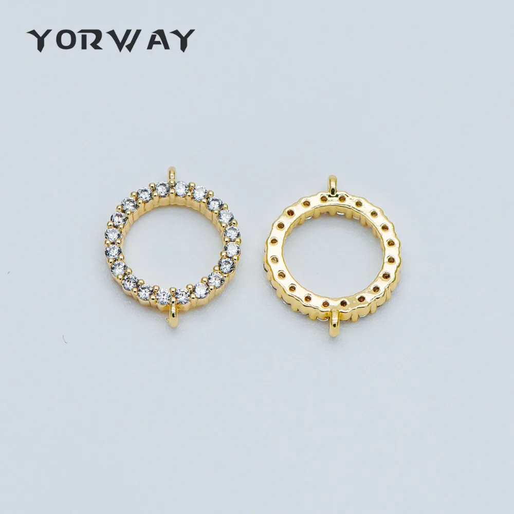 

4pcs/Lot CZ Paved Gold Circle Connectors 12.5x10mm, Real Gold Plated Brass, Round Ring Charm Pendants (GB-376)