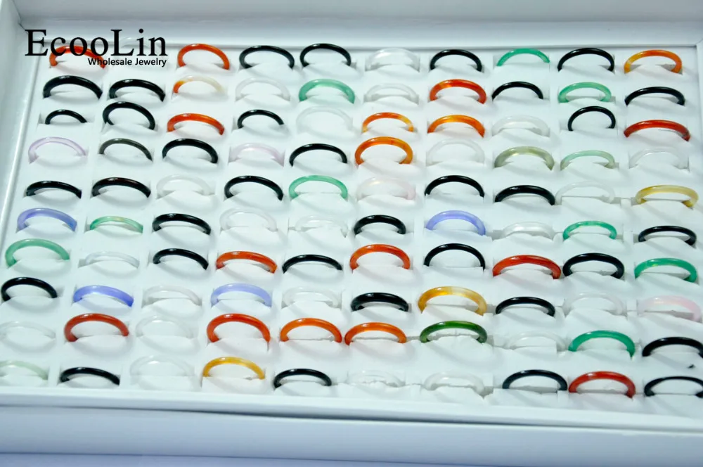 50Pcs Multicolor Carnelian Natural Agate Women Girls Thin Rings Lots Mixed Colors Bulk Packs LR4021