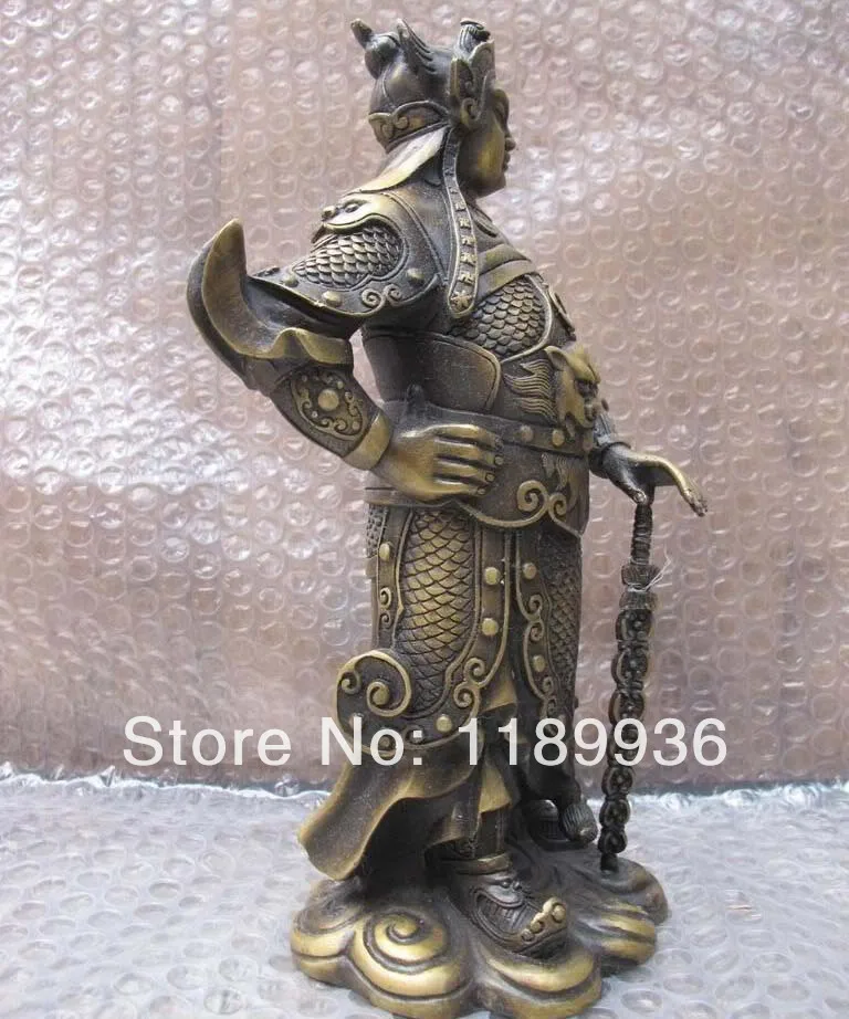 Chinese Vintage Bronze Wei Tuo warrior Protection of God buddha StatueChinese