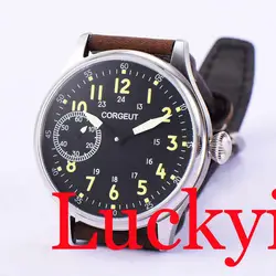 CORGEUT 44mm Sterile Hand Winding Men's Watch With Green Marks 17 jewels Asian 6497 Movement Luminous Hand