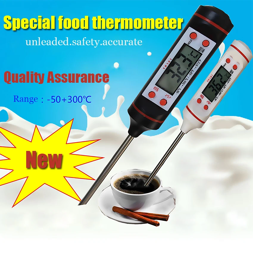 50PC Digital Cooking Food Probe Meat Household Thermomete Kitchen BBQ 4 Buttons with 1.5V(AG13) Battery black/white Hot