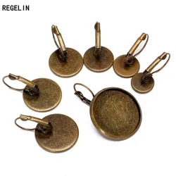 REGELIN WHOLESALE 10/12/14/16/18/20/25mm 10pcs ANTIQUE BRONZE French hook earring Cabochon Cameo Setting Blank base DIY findings