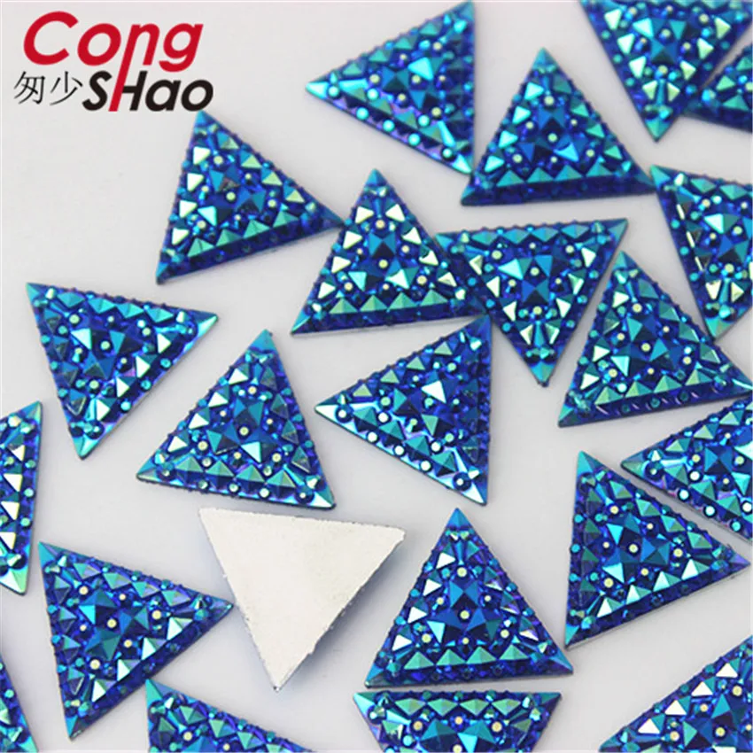 Cong Shao 200PCS 16mm AB Color Triangular Shape Resin Rhinestone Flatback Stones And Crystals Costume Button Accessories CS666