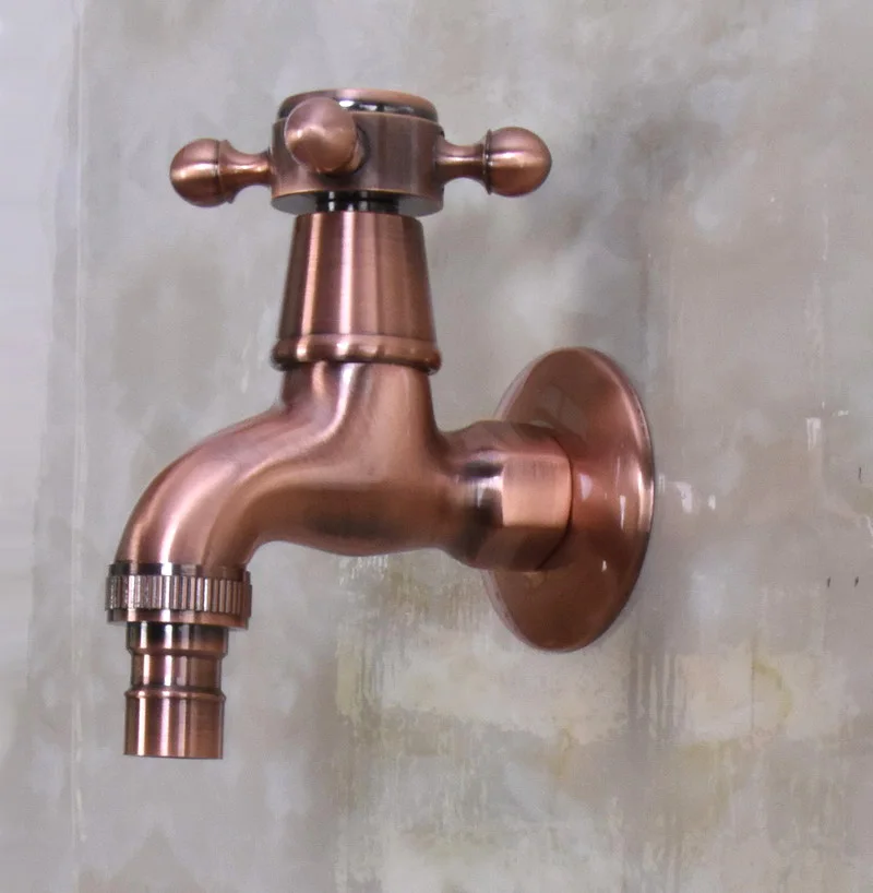 New Antique Red Copper Brass Single Cross Handle Washing Machine Tap Single Cold Water Laundry Sink Faucet aav301