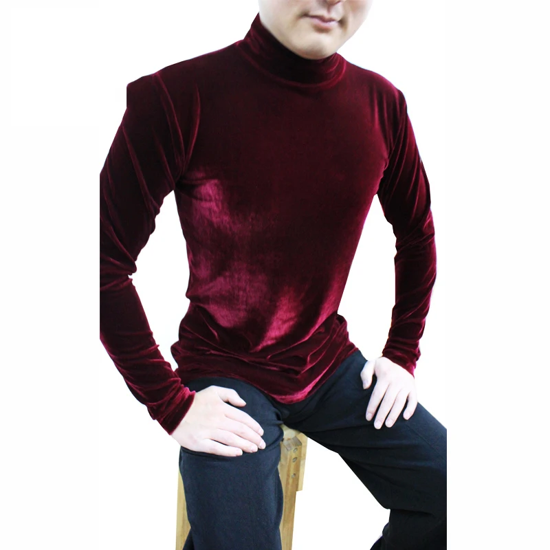 Ballroom Dance Shirt For Men Long Sleeve Velvet High Collar Salsa Cha Latin Shirt Men'S Dance Top Practice Clothes Wear DNV10305