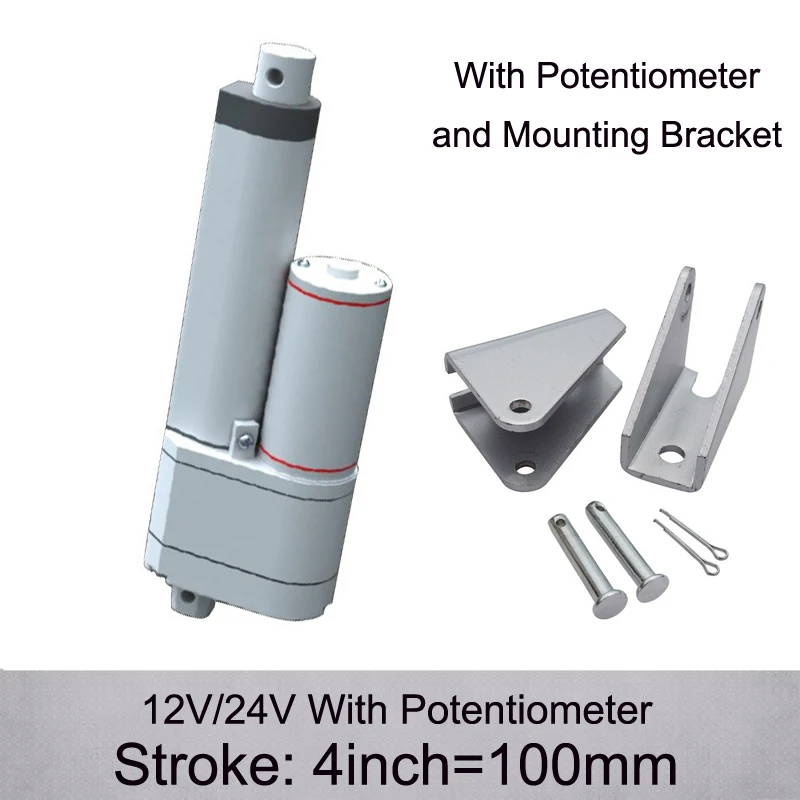 

DC12/24V 4inch/ 100mm Stroke 900N/90KGS Push Load Linear Actuator With Potentiometer and Mounting Brackets