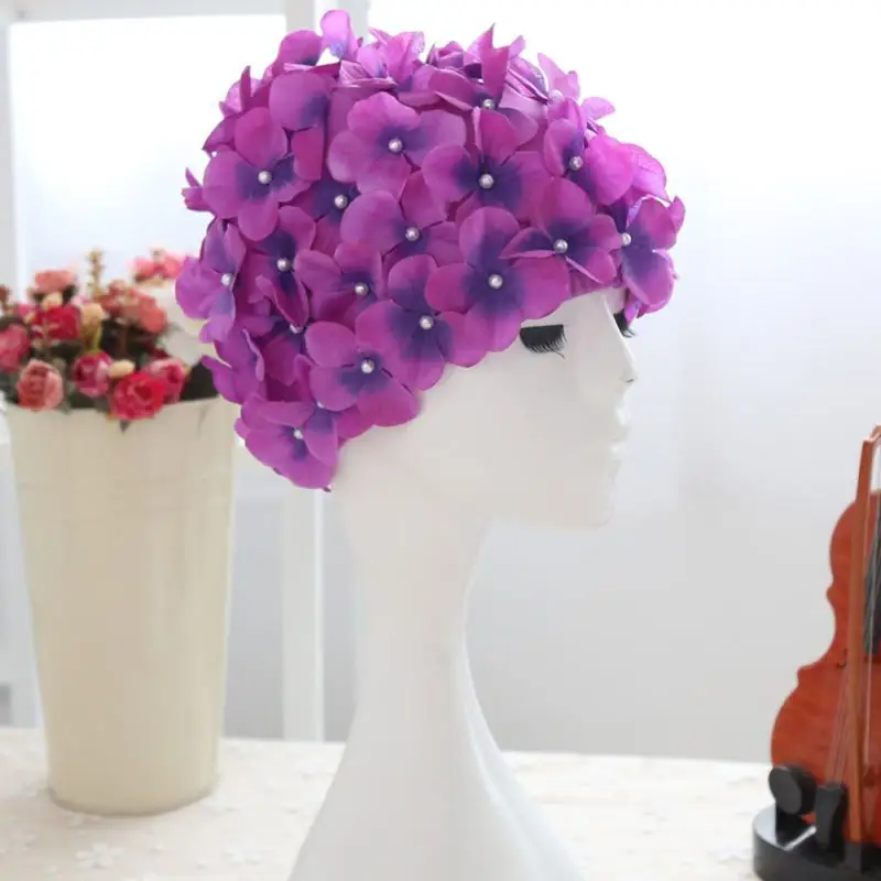 Gorro de natación de flores coloridas para mujer, gorro de primavera caliente, deportes, piscina, hermoso sombrero, tamaño libre