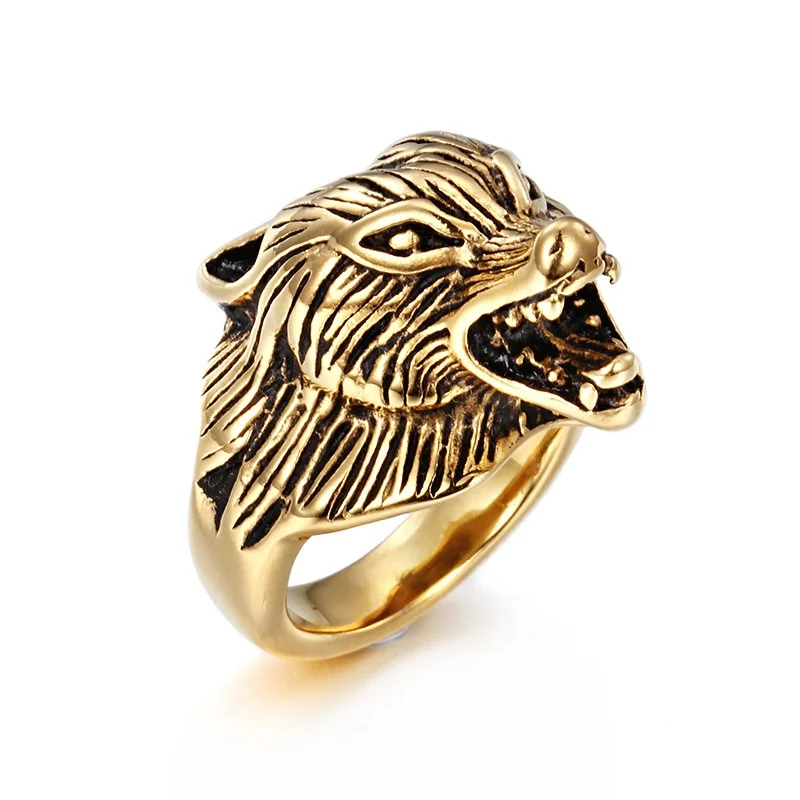 Fashion wave explosion domineering skull hand wolf head retro titanium steel dragon claw casting ring male and female ring
