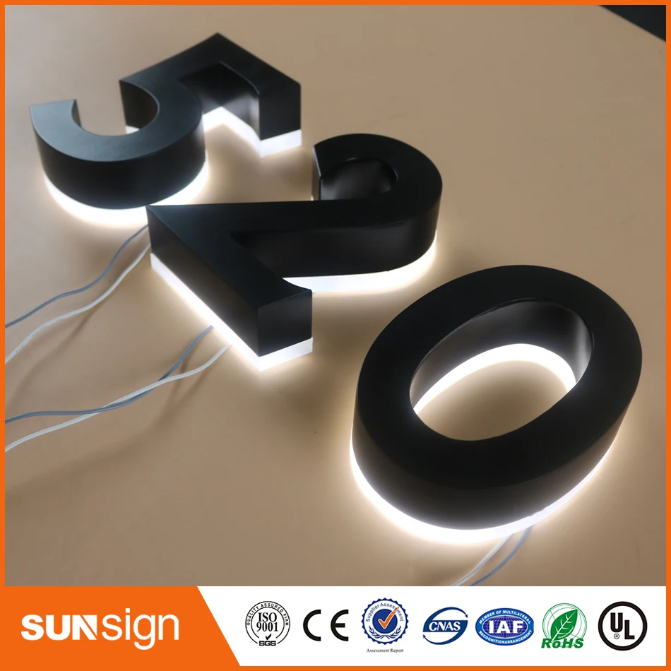 H25cm Een Brief Custom Black Rvs Gezichten Wit Led Backlit Nummers