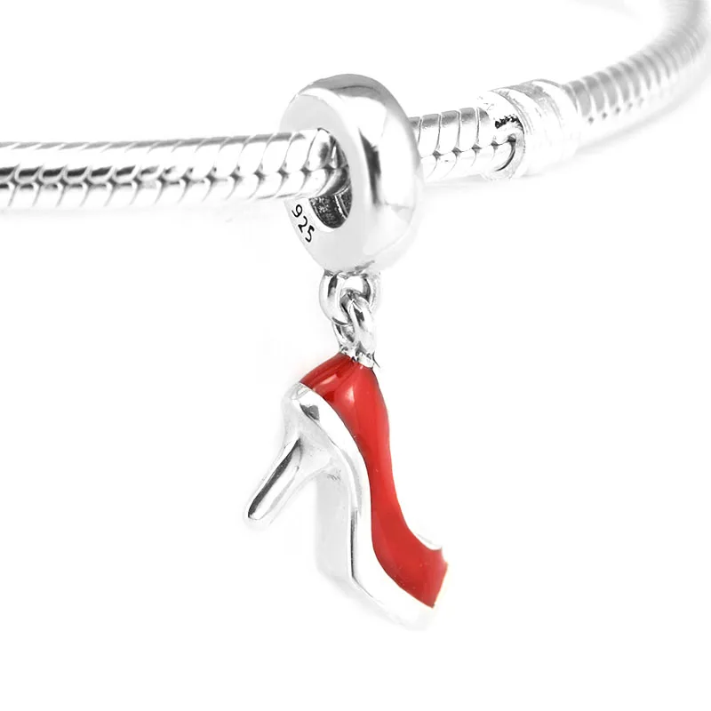 Red Stiletto Dangle Charm 925 Sterling Silver Jewelry Beads for woman DIY make up Fits Silver Charm Bracelet & Choker