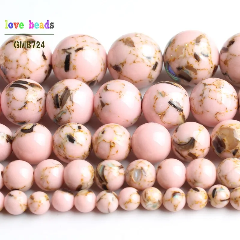 Pink Howlite Stone Round Loose Shell Beads for Jewelry Making 15'' Strand DIY Bracelet 4/6/8/10/12mm image 2