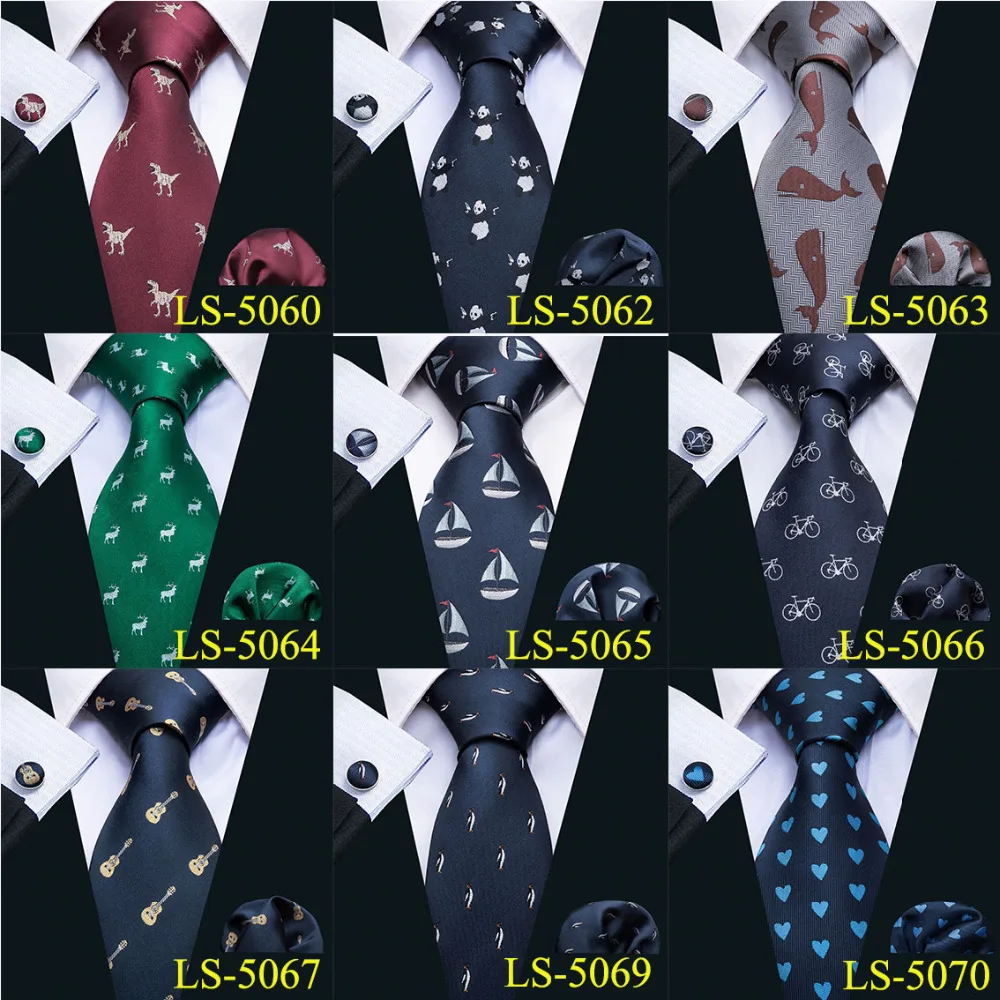 8.5cm Mens Tie Fashion Cartoon Necktie 9 Designs 100% Silk Ties For Men Barry.Wang Business Style Dropshipping Tie Set LS-09