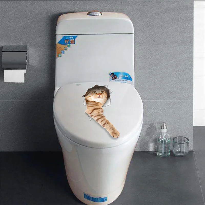 3D Vivid Cats Dogs Wall Stickers Toilet Door Refrigerator Computer Bathroom Decor Wall Decor Animal Wall Decals Art Poster Mural