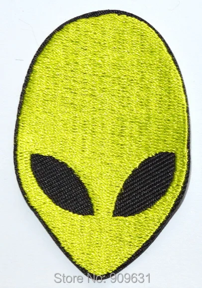 

New ! Green Alien Head Universe Space ET ufo area 51 flying saucer Embroidered Sew On Iron On Patch Badge Bags Fabric Applique