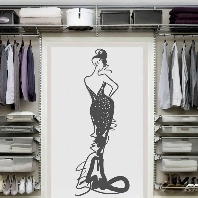 Elegant fashion woman vinyl wall stickers clothing shop window decoration painting salon home bedroom decoration painting MV10