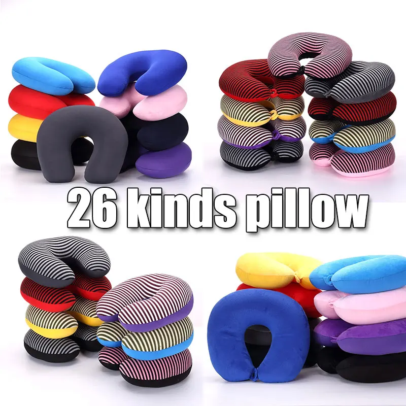 26 Kinds Microbeads U Shaped Travel Pillow Pure Stripe Color Rest Soft Cushion Neck Nanoparticle Pillow for Car Flight  Foam