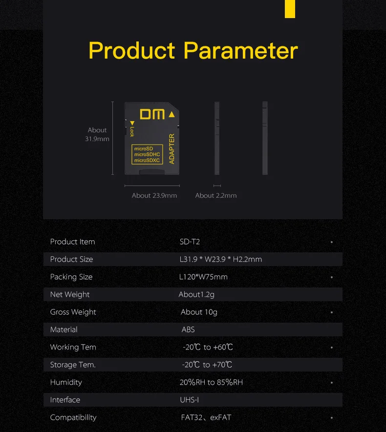 DM SD-T2 Speicherkartenadapter SD2.0 Kompatibel mit MicroSD MicroSDHC MicroSDXC Unterstützt Maximale Kapazität bis zu 2TB – Detail 6