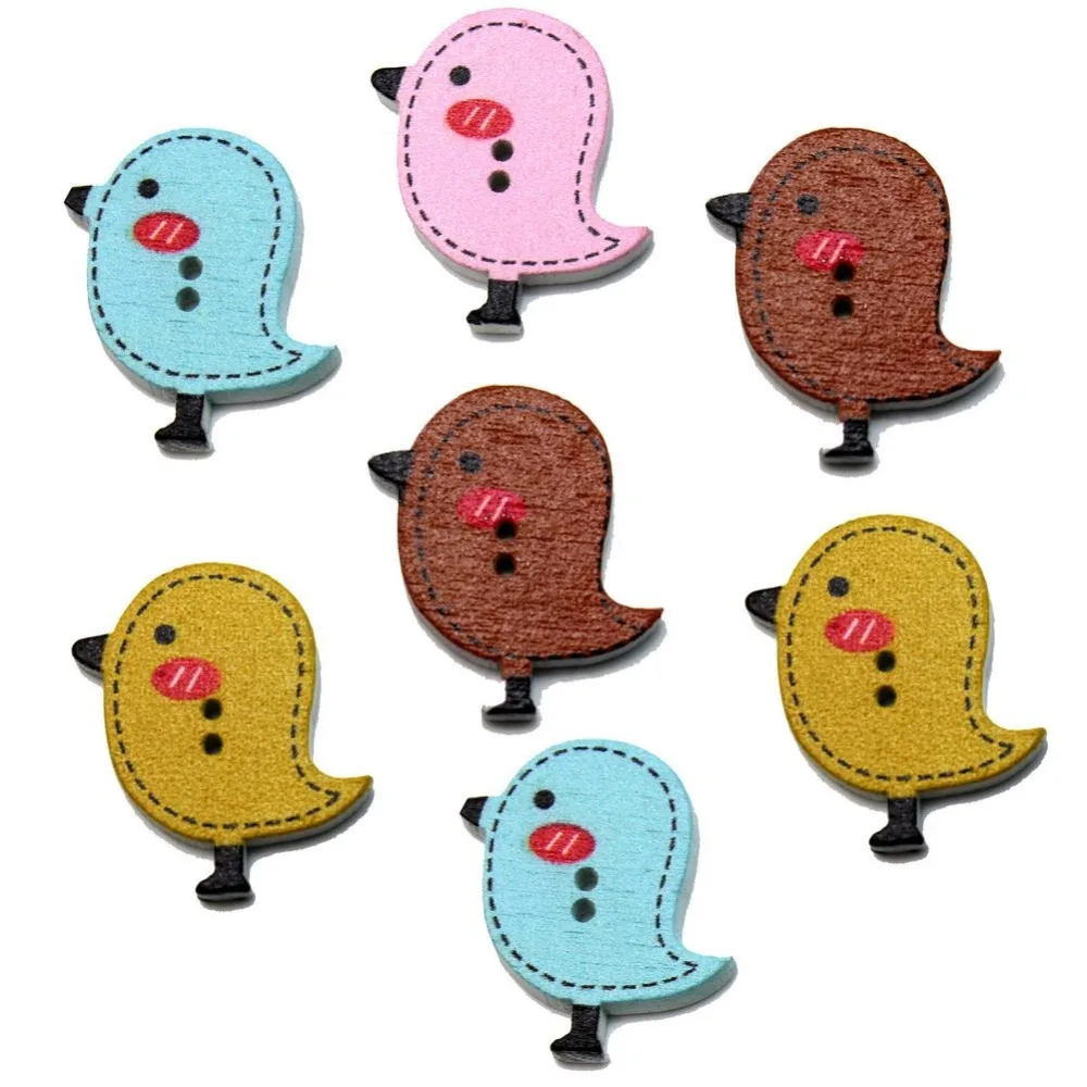 50/100 PCS Colourful Cute Bird 2 Holes Wooden Buttons For Crafting Sewing Scrapbooking Embelishments Clothing Sewing Accessories