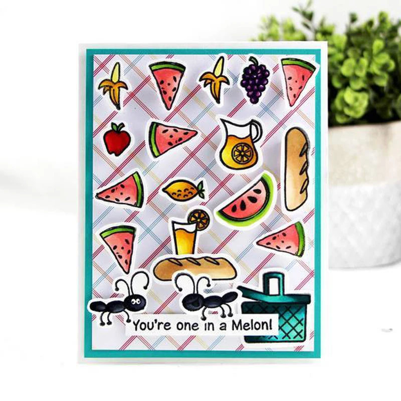 Picnic Time Ants Food Fruits Transparent Stamp Clear Stamps for DIY Scrapbooking Paper Cards Decorative Crafts Supplies 4x4 inch