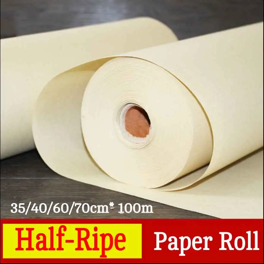 100m Bamboo rice paper half-Ripe Rice Paper Roll Chinese Painting Calligraphy paper Artist Painting supplies