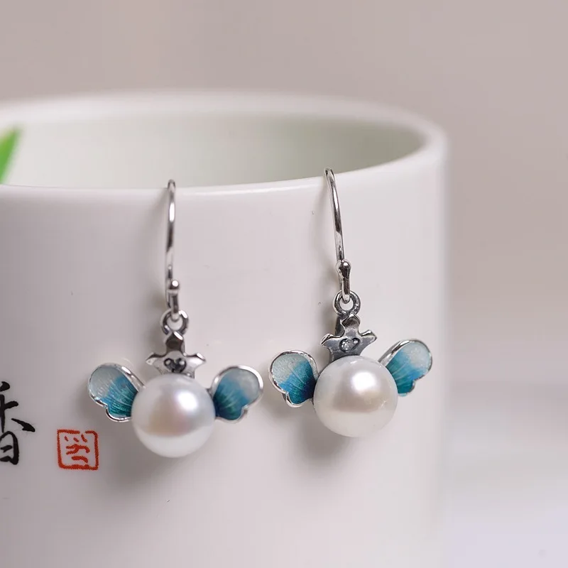 

ancient ways female fashion temperament which burned blue pearl small pure and fresh and earrings silver earrings