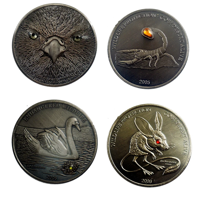 New Mix Mongolia Wildlife Protection Coins Set Spiny Anteater/ Desert scorpion