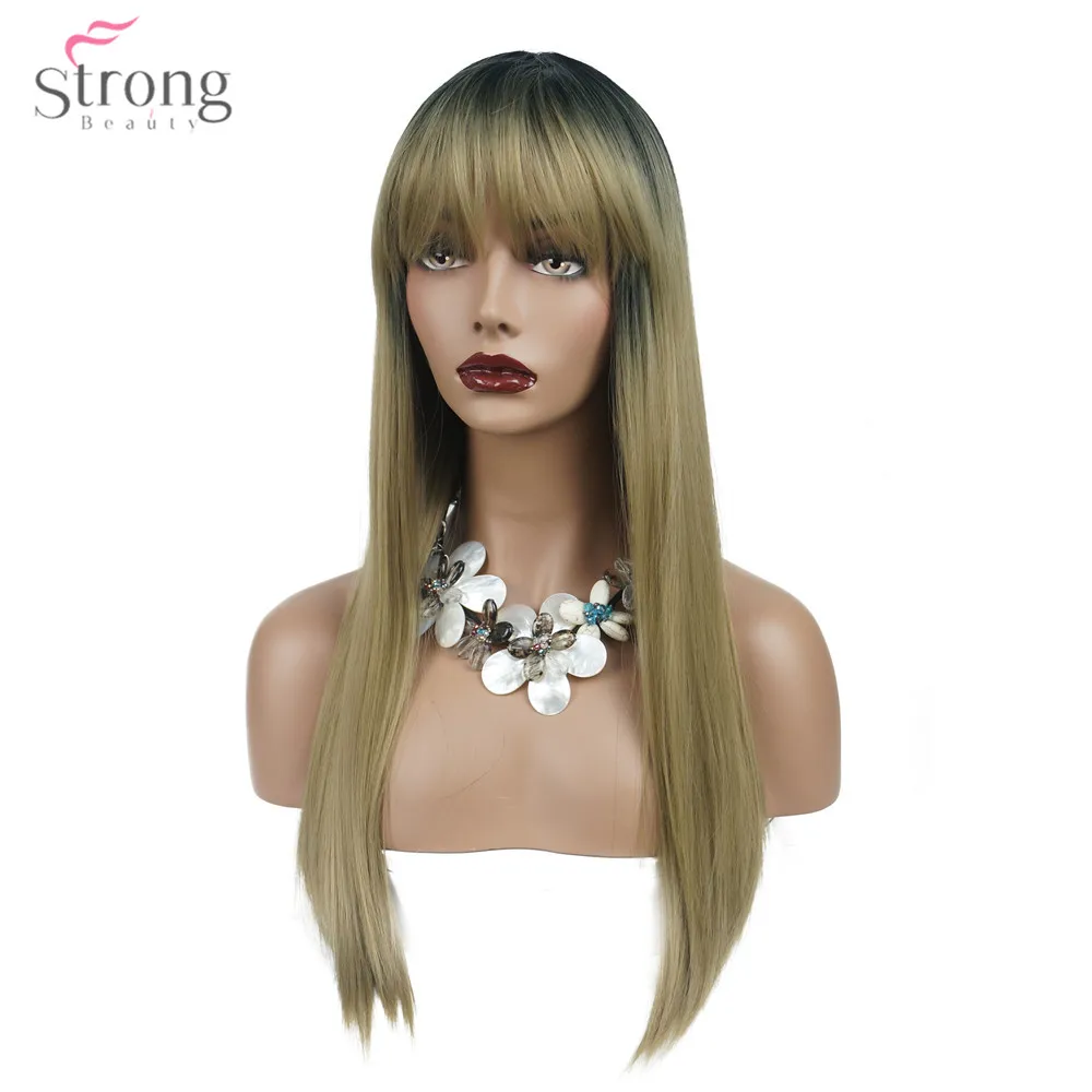 Strongbeauty dámská syntetická paruky ombre stříbro gray/blonde vlasy dlouhé přímo upravený bang! styl natura paruky