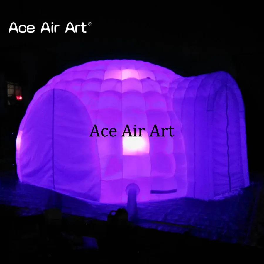 5m Dia Beautiful LED Inflatable Igloo Dome Marquee Outdoor Icegloo House Tent 4 Doors Removable Curtain for Events/Rooftop