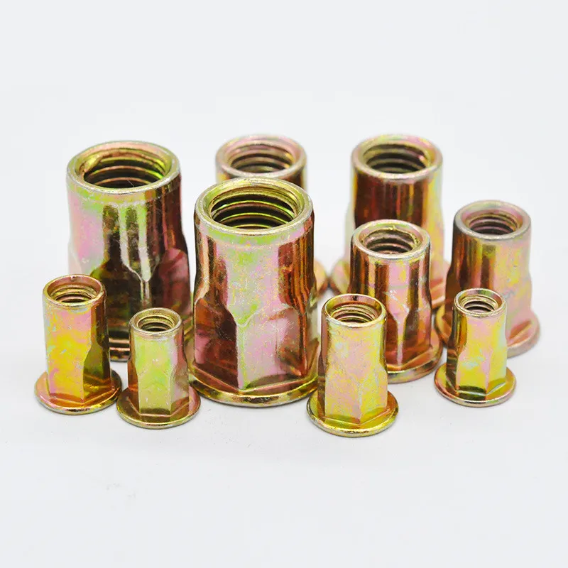 Ulir Rivnuts Hex Rivet Nut Baja dengan Seng M4 M5 M6 M8 M10 Kepala Datar Setengah Hex Pull Rivet Nut Rivnut sisipan Nut