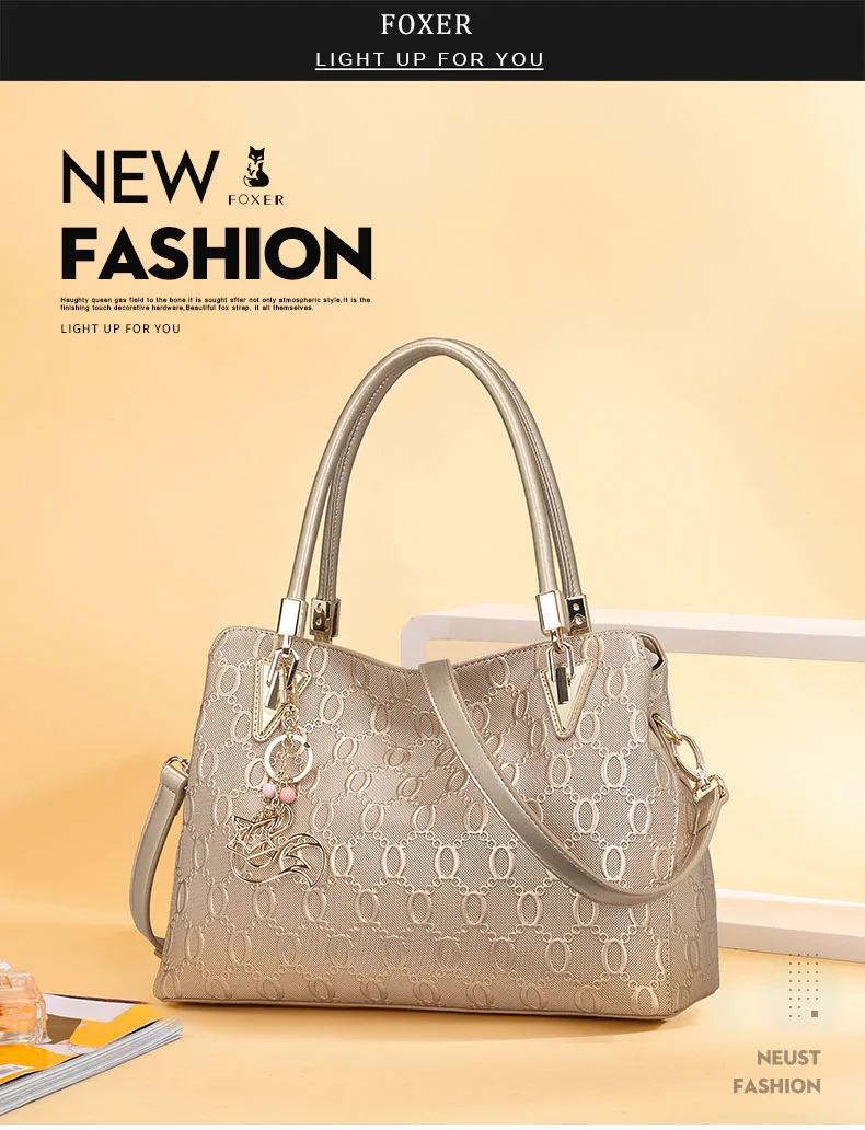 FOXER Elegante Mama-Tasche aus Rindsleder, Damen-Tragetasche mit großem Fassungsvermögen und Anhänger, vielseitige Pendler-Handtasche für Arbeit und Alltag – Detail 1