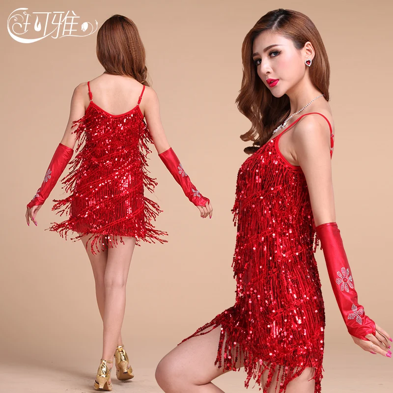 Latin dance dress performance wear adult tassel sequins clothing customize women ballroom dance dress for latin dancing