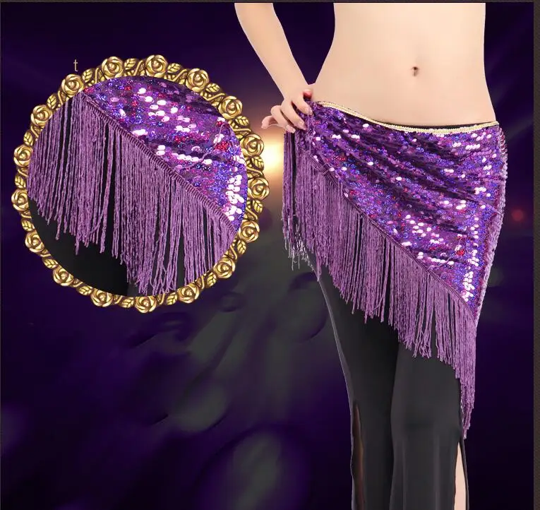 Foulard De Hanche Danse Du Ventre – Chaîne Paillettes Et Glands – Serviette Triangulaire Orientale – Accessoire Performance