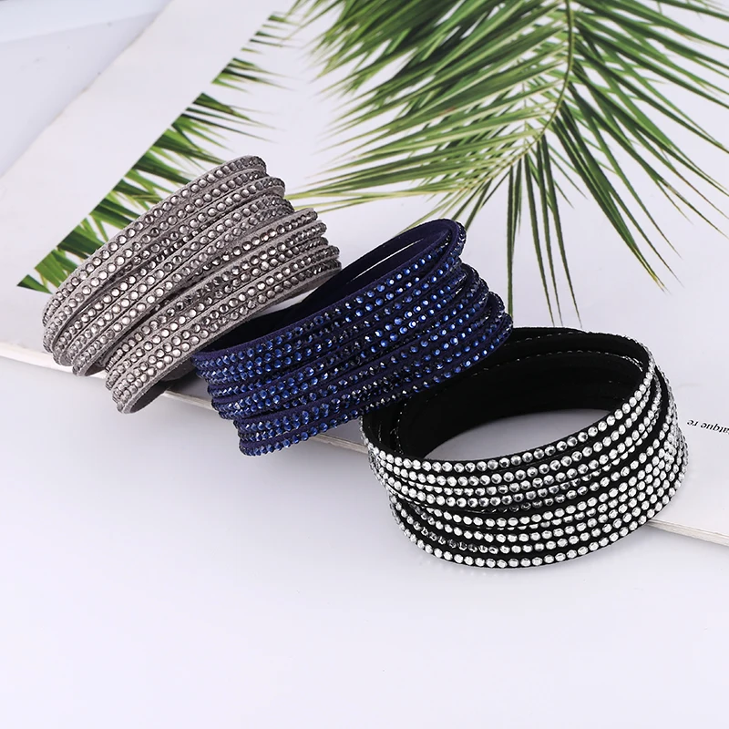 HOCOLE Vintage Rhinestone Crystal Wrap Multilayer Leather Bracelets For Women Charm Bracelet Bangles 2019 Fashion Jewelry Female