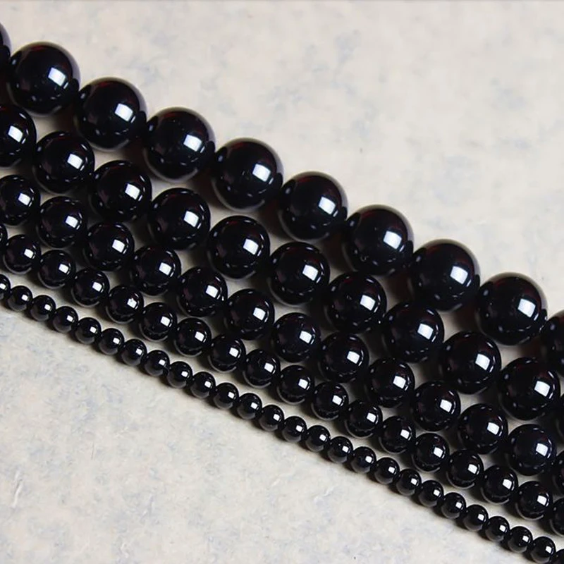 New Black Onyx Natural Beads Smooth Round Loose Beads for diy jewelry making 16