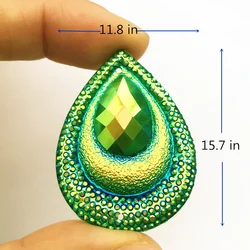 Resina 30x40mm Sparkly Drop Green AB cucire accessori strass Flatback cucito per cucire costumi decorazione abito da sposa