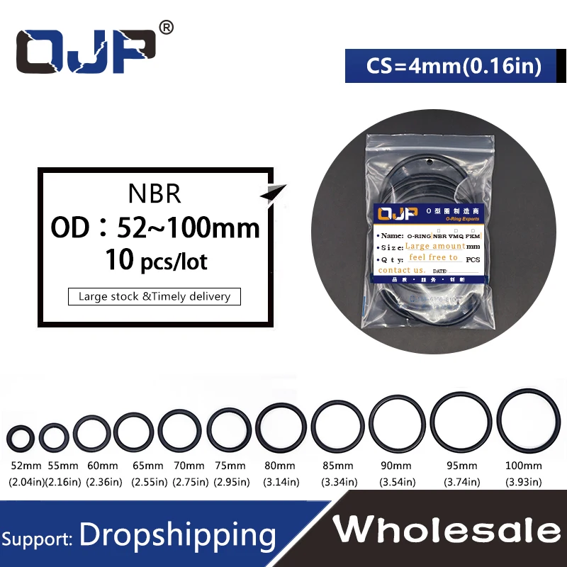 10 шт./лот резиновое кольцо NBR уплотнительное уплотнительное кольцо CS4 мм OD52/55/60/65/70/75/80/85/90/95/100 мм нитриловое уплотнительное кольцо уплотнительное кольцо