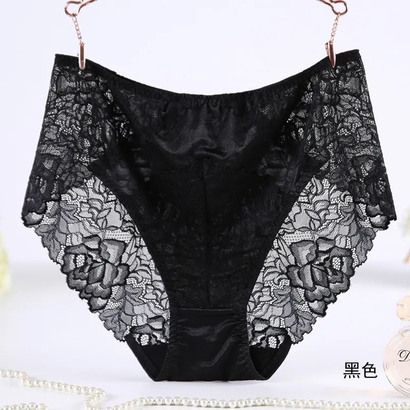 Ropa Interior Femeni Briefs Plus Size 7XL High Waist Large Size Transparent Flower Lace Lingeries Women\'s Panties Underwears