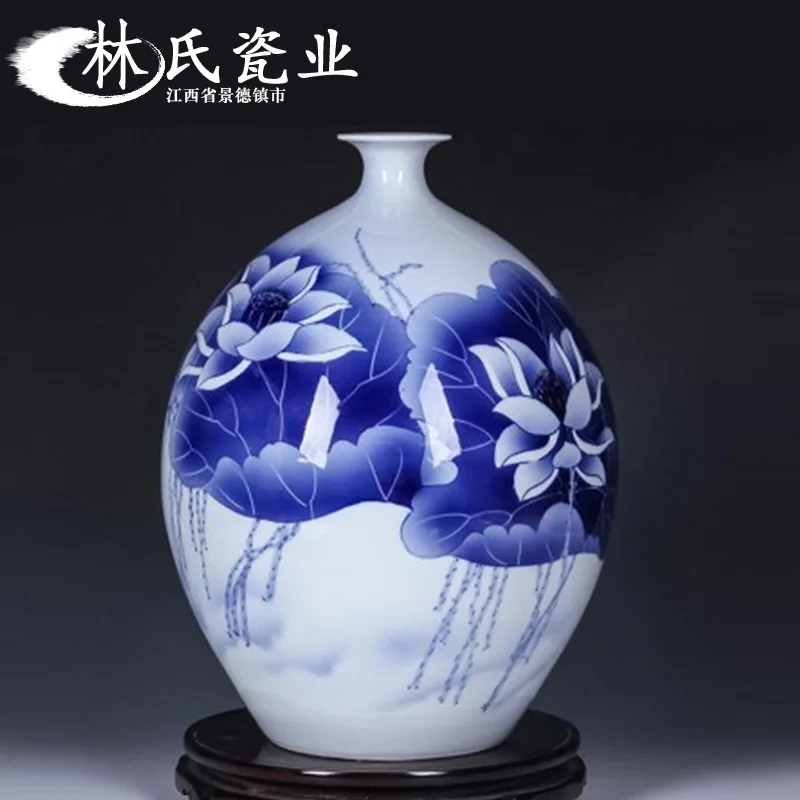 Jingdezhen Ceramic Ancient Underglaze Painted Hand-painted Blue and White Landscape Flower Arrangement Porcelain Vase Arrangemen